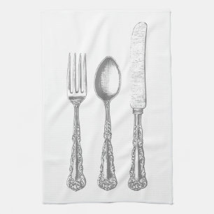 Fork, spoon, knife kitchen towel, vintage kitchen towel