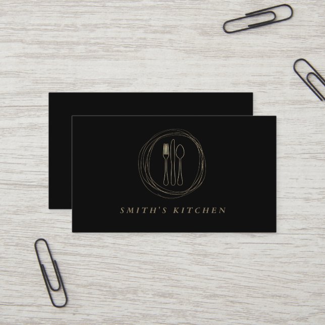 Fork Spoon Knife Logo Kitchen for Bakery, Catering Business Card (Front/Back In Situ)
