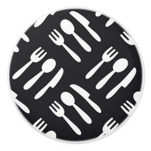 Fork spoon knife pattern ceramic knob