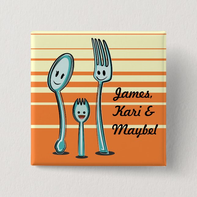 Fork + Spoon= Spork 2 Inch Square Button (Front)