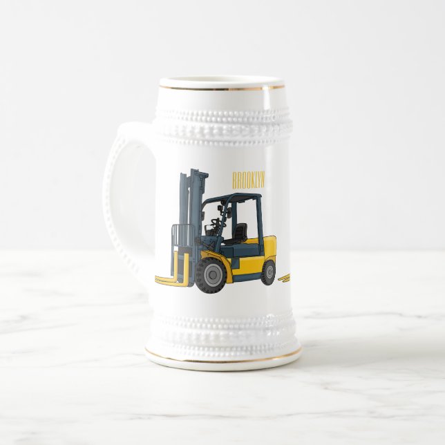 Forklift cartoon illustration beer stein (Front Left)