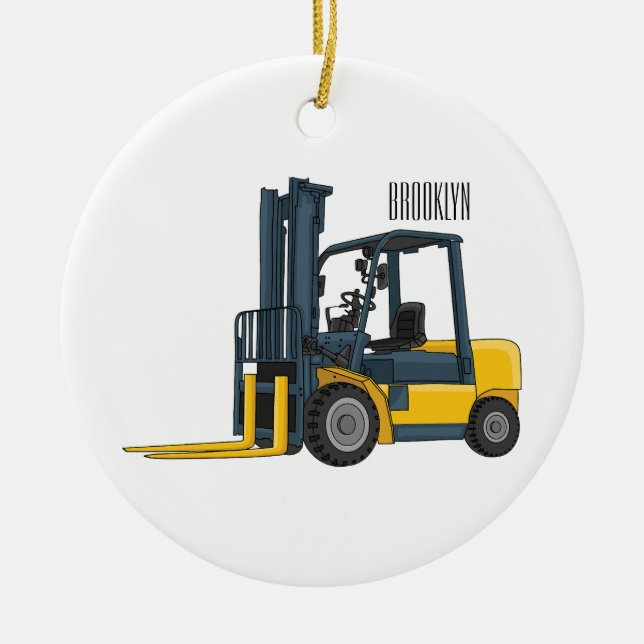 Forklift cartoon illustration ceramic ornament (Front)