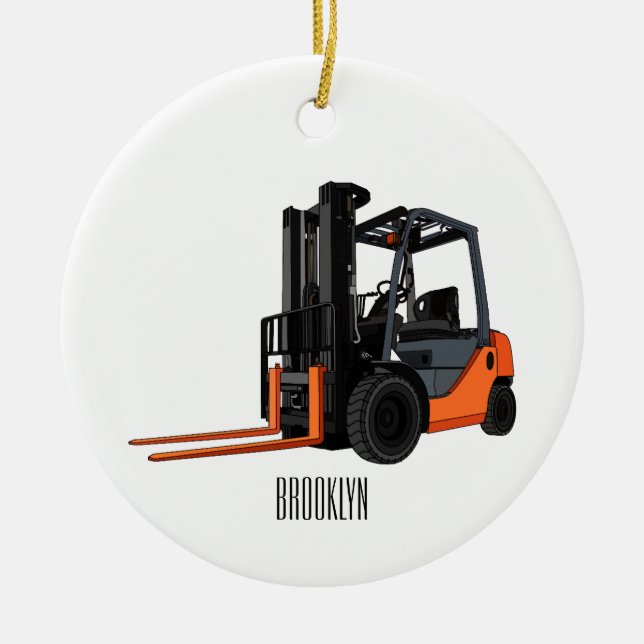 Forklift cartoon illustration ceramic ornament (Front)