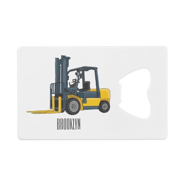 Forklift cartoon illustration credit card bottle opener (Front (Horizontal))