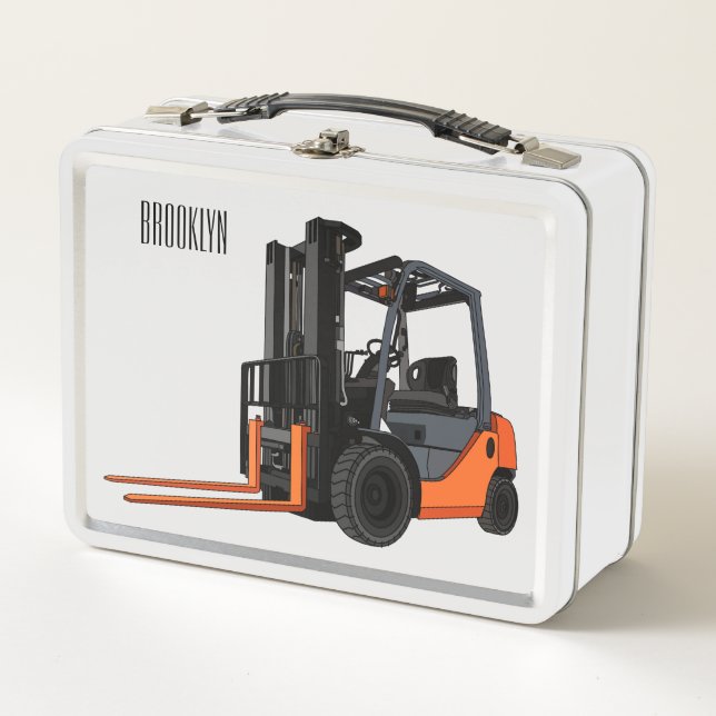 Forklift cartoon illustration metal lunch box (Front)