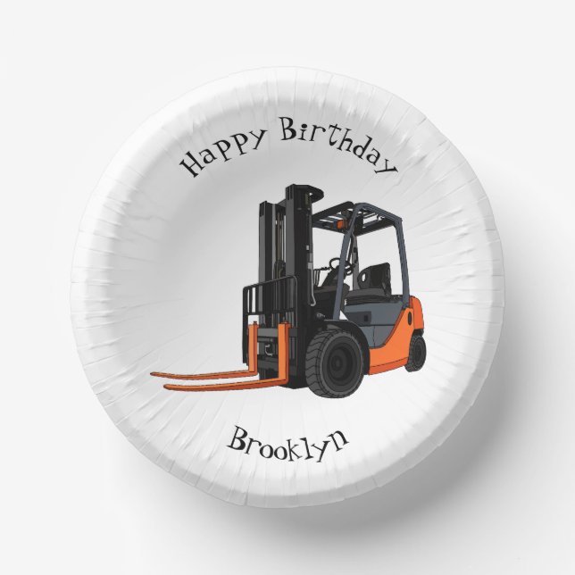 Forklift cartoon illustration paper plate (Front)