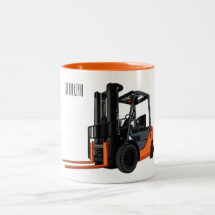 Forklift cartoon illustration Two-Tone coffee mug