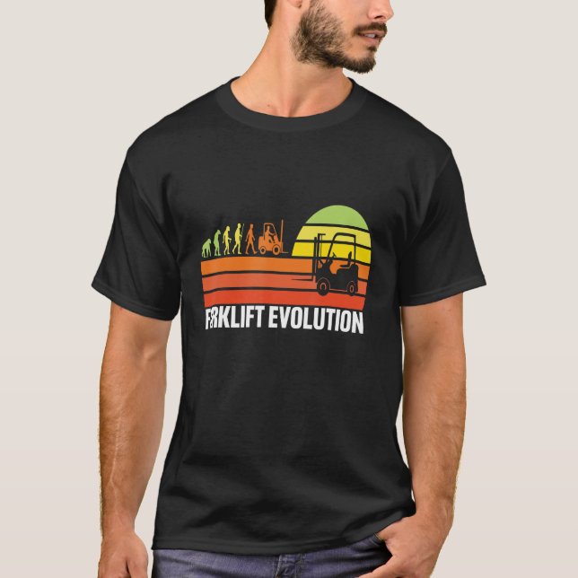 Forklift Evolution Funny Forklift Operator Fork Re T-Shirt (Front)