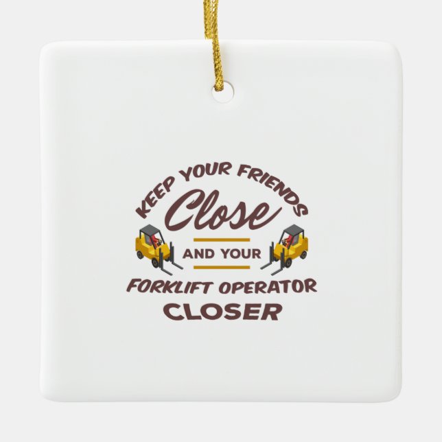 Forklift Friends Ceramic Ornament (Front)