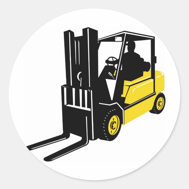 forklift truck retro classic round sticker (Front)
