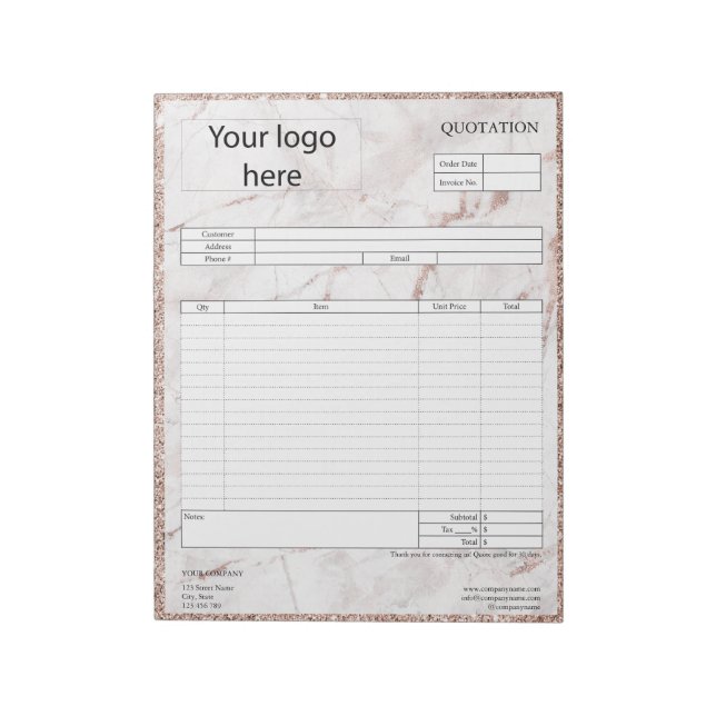 Form Business Quotation, Invoice or Sales Receipt  Notepad (Rotated)