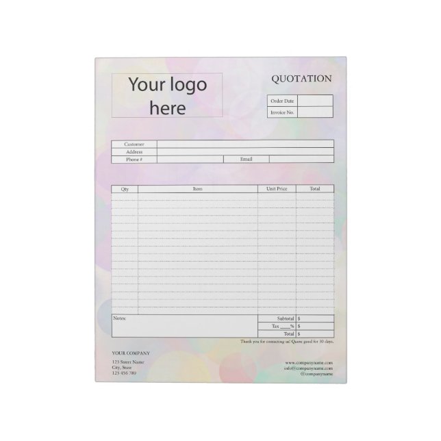 Form Business Quotation, Invoice or Sales Receipt  Notepad (Rotated)