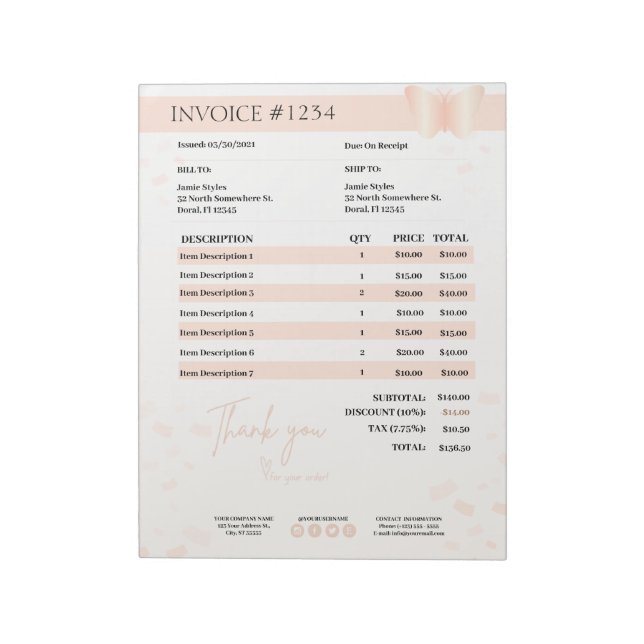 Form Business Quotation, Invoice, Sales Receipt Notepad (Rotated)