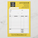 Form - Business Quotation or Invoice Flyer<br><div class="desc">Yellow Background - This custom form is perfect for small businesses looking for a professional look. Add your company logo,   name and contact information to complete this look.</div>
