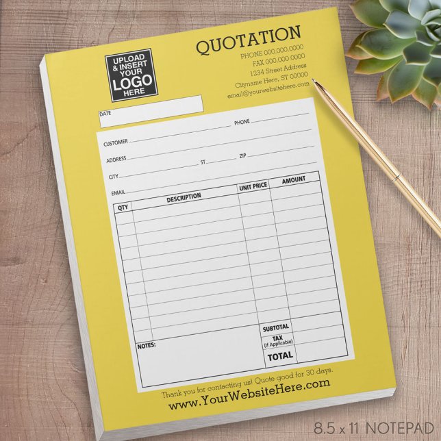 Form - Business Quotation or Invoice Notepad (custom notepad with logo)