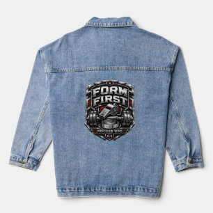 Form First Metallic Gym Emblem Badge Illustration Denim Jacket