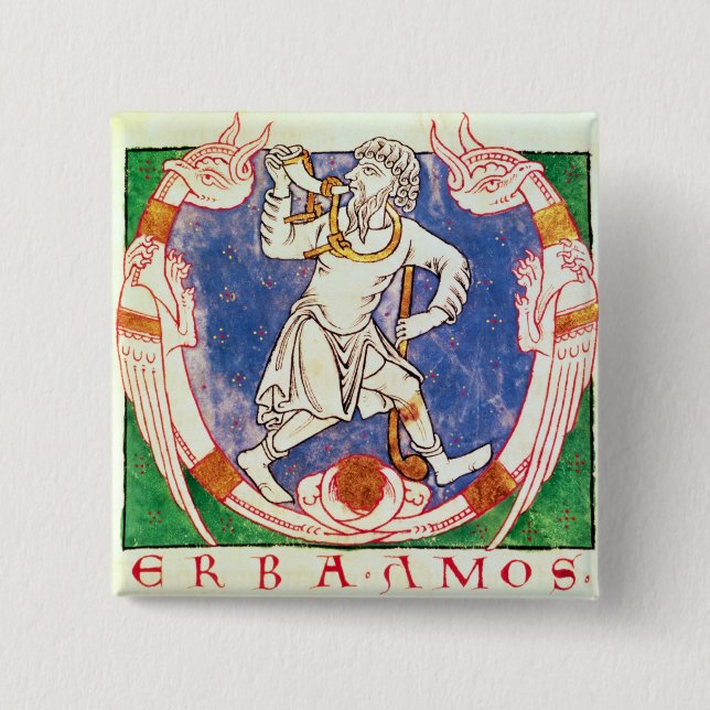 Form of two winged creatures with entwined 2 inch square button (Front)
