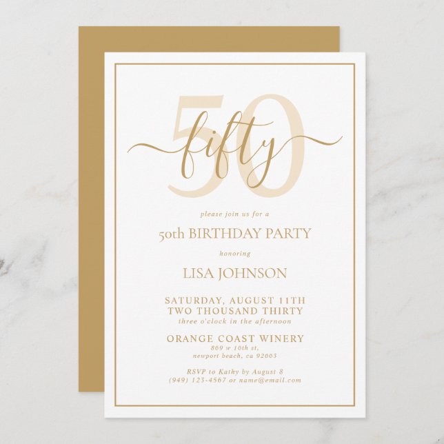 Formal 50th Birthday Gold Classic Script Invitation (Front/Back)