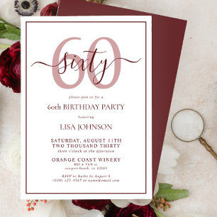 Formal 60th Birthday Burgundy Classic Script Invitation
