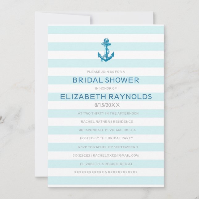 Formal Anchor Nautical Bridal Shower Invitations (Front)
