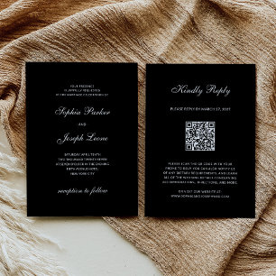 Formal and Classic QR Code RSVP Black Wedding Invitation