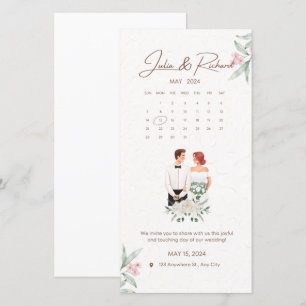 Formal Beige and Green Floral Wedding invitation