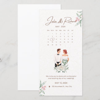 Formal Beige and Green Floral Wedding invitation