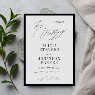 Formal black and grey classic typography wedding invitation