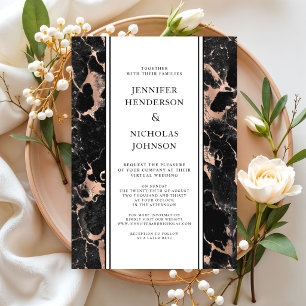 Formal Black And Rose Gold Marble Virtual Wedding Invitation