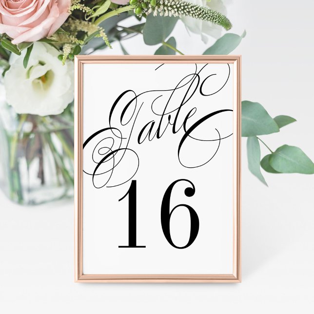 Formal Black and White Calligraphy Table Number (Creator Uploaded)