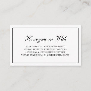 Formal Black and White Wedding Honeymoon Wish Enclosure Card