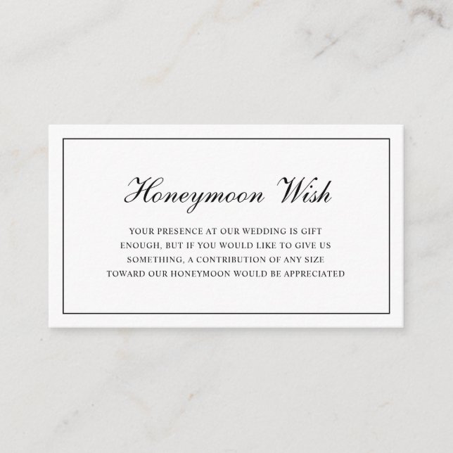 Formal Black and White Wedding Honeymoon Wish Enclosure Card (Front)