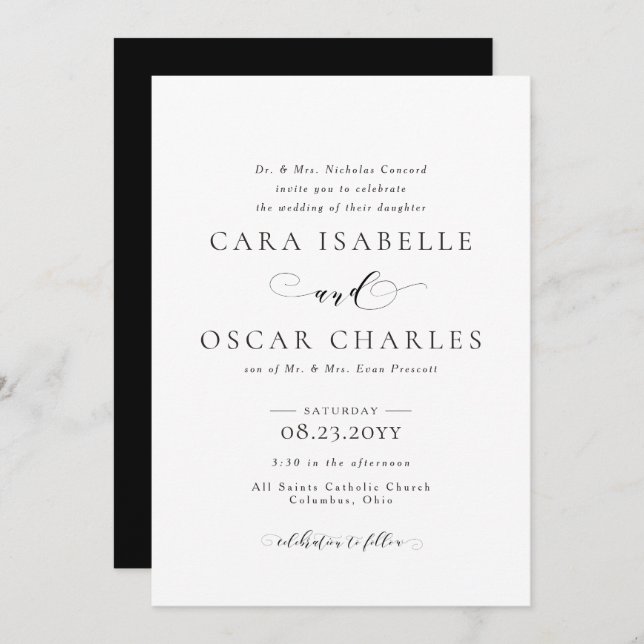 Formal black and white wedding invitation (Front/Back)