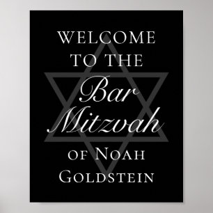 Formal Black Bar Mitzvah Party Star of David Poster