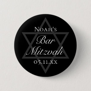 Formal Black Bar Mitzvah Star of David Custom 2 Inch Round Button