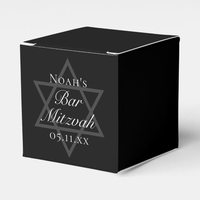 Formal Black Bar Mitzvah Star of David Custom Favor Box (Front Side)