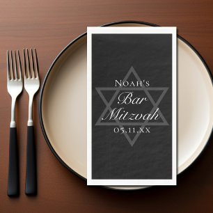 Formal Black Bar Mitzvah Star of David Customized Napkin