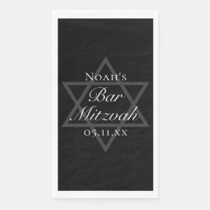 Formal Black Bar Mitzvah Star of David Customized Napkin