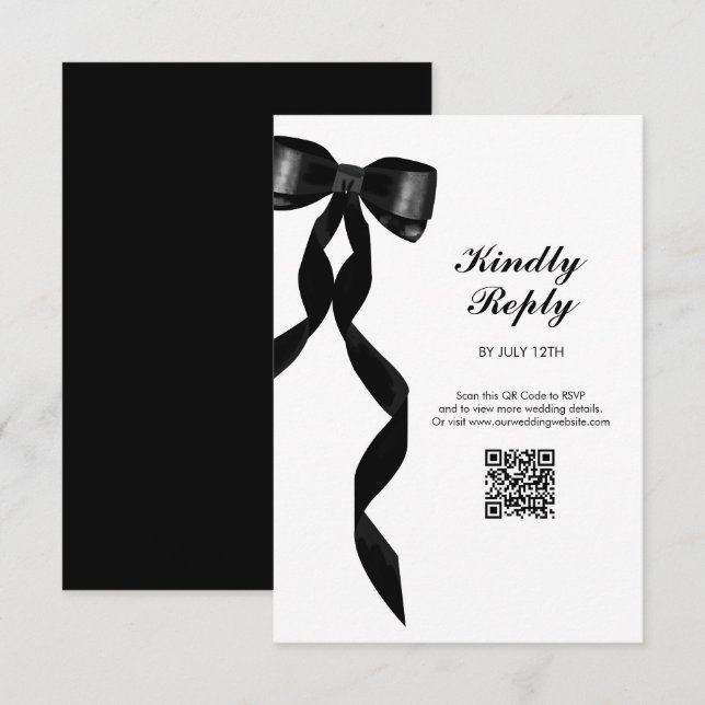 Formal Black Bow Ribbon Elegant Wedding Enclosure Card (Front/Back)