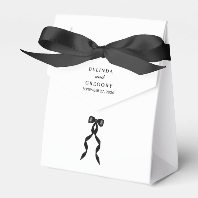 Formal Black Bow Ribbon Elegant Wedding Favor Box (Front Side)