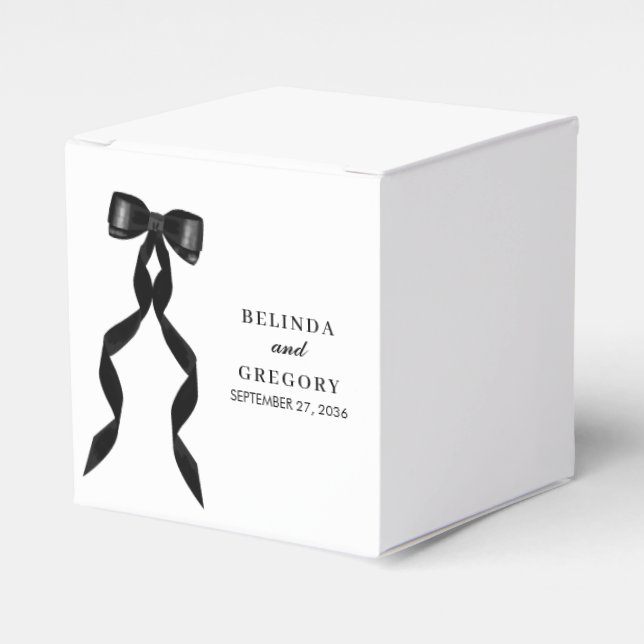 Formal Black Bow Ribbon Elegant Wedding Favor Box (Front Side)
