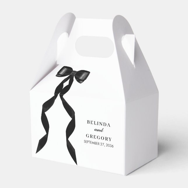 Formal Black Bow Ribbon Elegant Wedding Favor Box (Front Side)