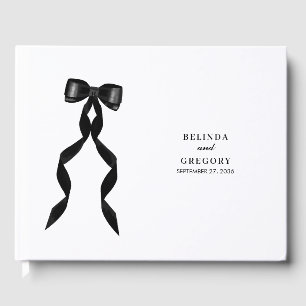 Formal Black Bow Ribbon Elegant Wedding Guest Book