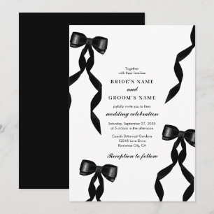 Formal Black Bow Ribbon Elegant Wedding Invitation