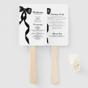 Formal Black Bow Ribbon Elegant Wedding Program Hand Fan