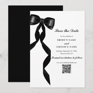 Formal Black Bow Ribbon Elegant Wedding Save The Date