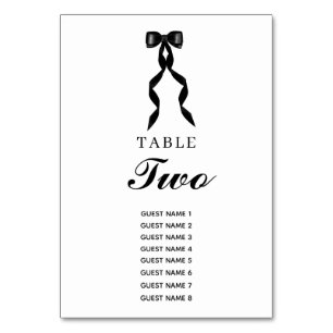 Formal Black Bow Ribbon Elegant Wedding Table Number