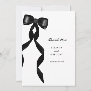 Formal Black Bow Ribbon Elegant Wedding Thank You Card