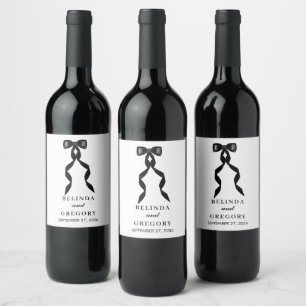 Formal Black Bow Ribbon Elegant Wedding Wine Label