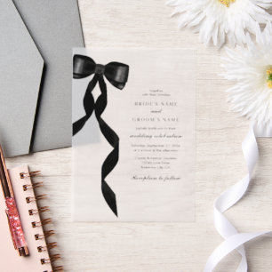 Formal Black Bow Ribbon Forma Wedding Vellum Invitations